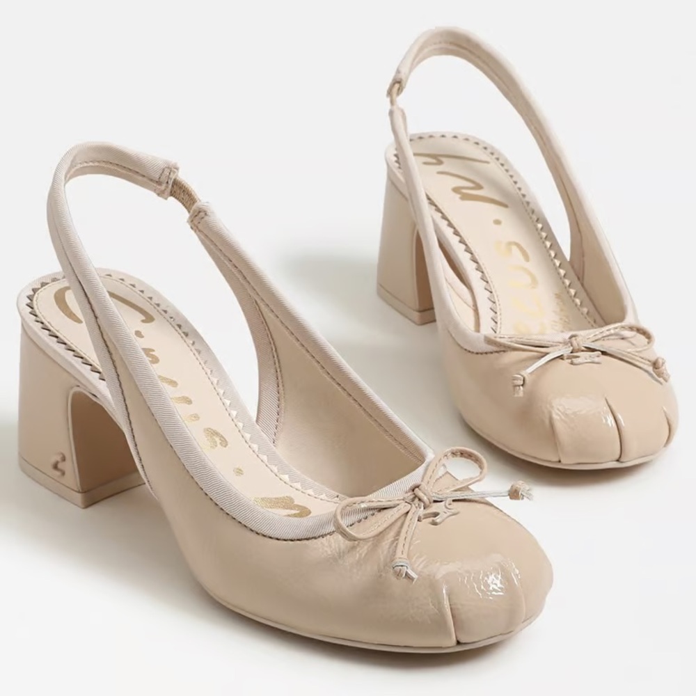 Circus by Sam Edelman Nude Patent Slingback Block Heels with Bow - Picture 2 of 5